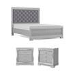 Pemberly Row Glam Silver Eastern King Bed and 2 Nightstands Set