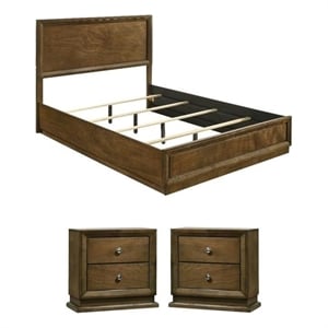 Pemberly Row Walnut Transitional Full Bed and 2 Nightstands Set