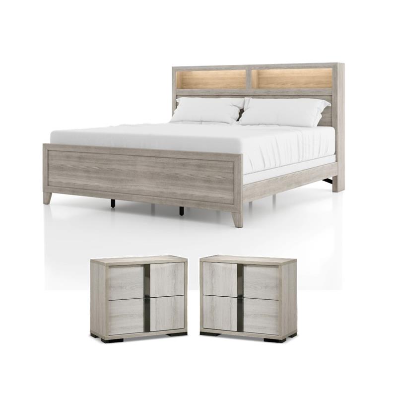 Pemberly Row Bedroom Set of 2 Nightstands and Eastern King Bed