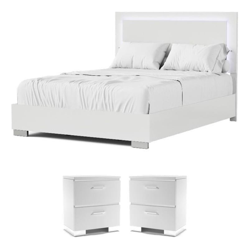 Pemberly Row White Bedroom Set with 2 Nightstands and Queen Bed