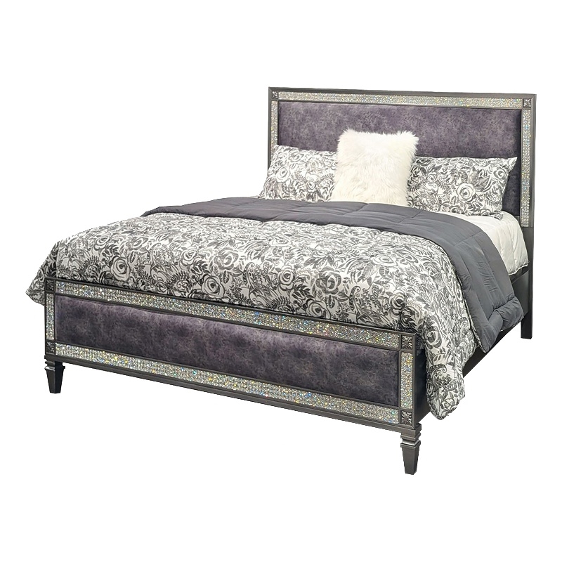 Pemberly Row Glam Solid Wood 2 Nightstands and Full Bed Set