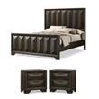 Pemberly Row Bedroom Set of Solid Wood King Bed & 2 Nightstands in Espresso