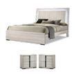 Pemberly Row Washed White Eastern King Bed and 2 Nightstands Set