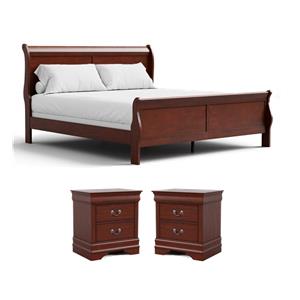 Pemberly Row King Sleigh Bed and 2 Cherry Nightstands Set