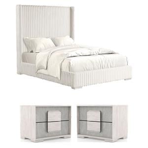 Pemberly Row Bedroom Set of 2 Nightstands and Full Bed in Washed White