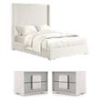 Pemberly Row Bedroom Set of 2 Nightstands and Full Bed in Washed White