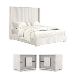 Pemberly Row Bedroom Set of 2 Nightstands & Queen Bed in Washed White