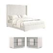 Pemberly Row Bedroom Set of 2 Nightstands & Queen Bed in Washed White