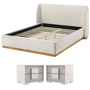 Pemberly Row Bedroom Set of 2 Nightstands and Queen Upholstered Bed