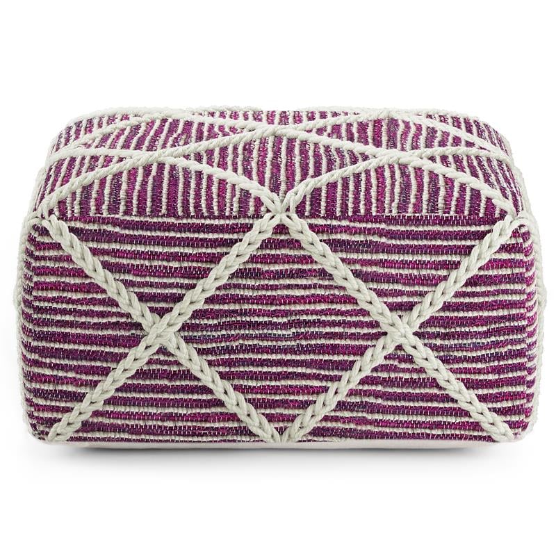 Pemberly Row Handwoven Wool Square Pouf in Magenta and Natural