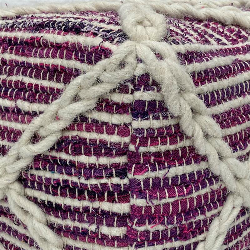 Pemberly Row Handwoven Wool Square Pouf in Magenta and Natural