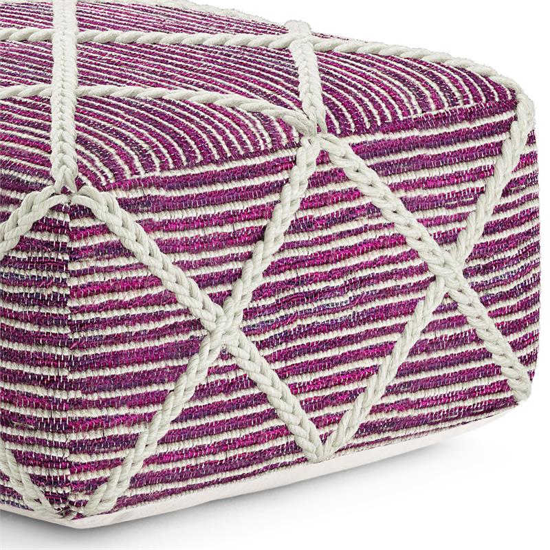 Pemberly Row Handwoven Wool Square Pouf in Magenta and Natural