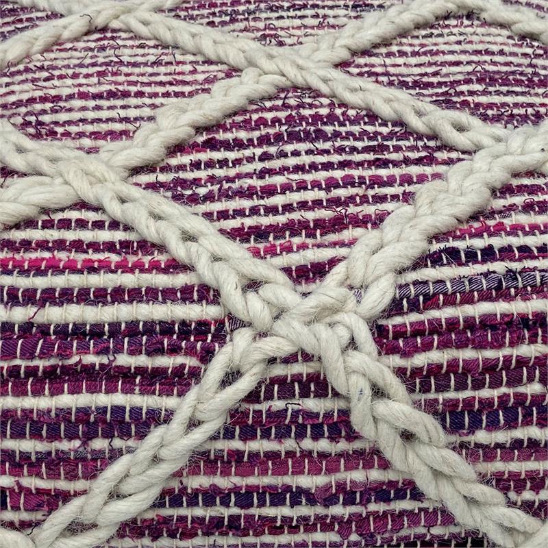 Pemberly Row Handwoven Wool Square Pouf in Magenta and Natural