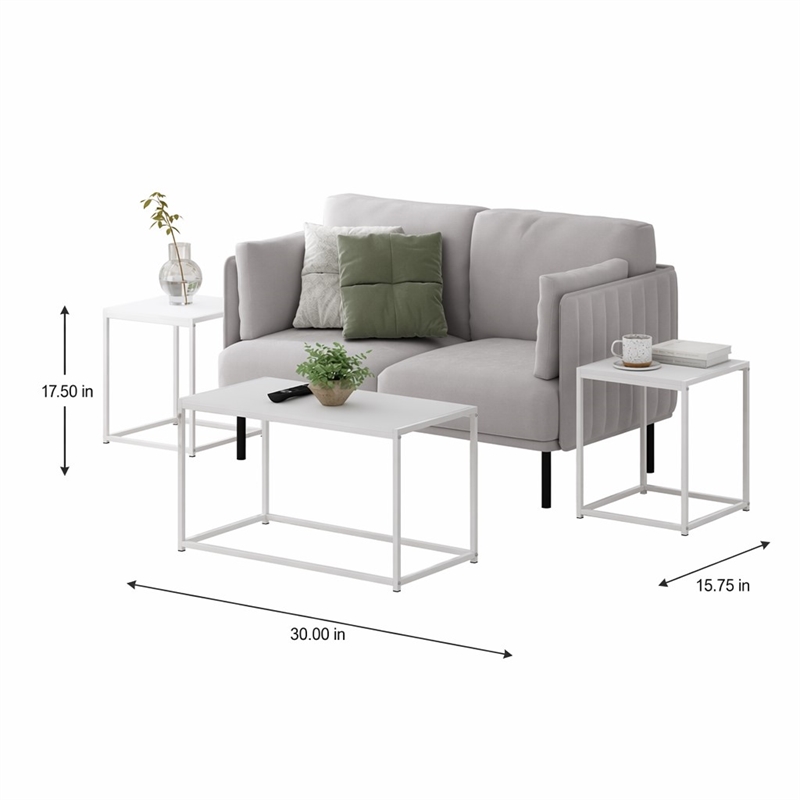 Pemberly Row 3-Piece Coffee Table Set with White Tops and Metal Legs