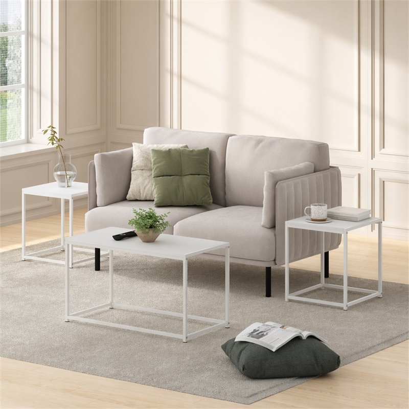 Pemberly Row 3-Piece Coffee Table Set with White Tops and Metal Legs