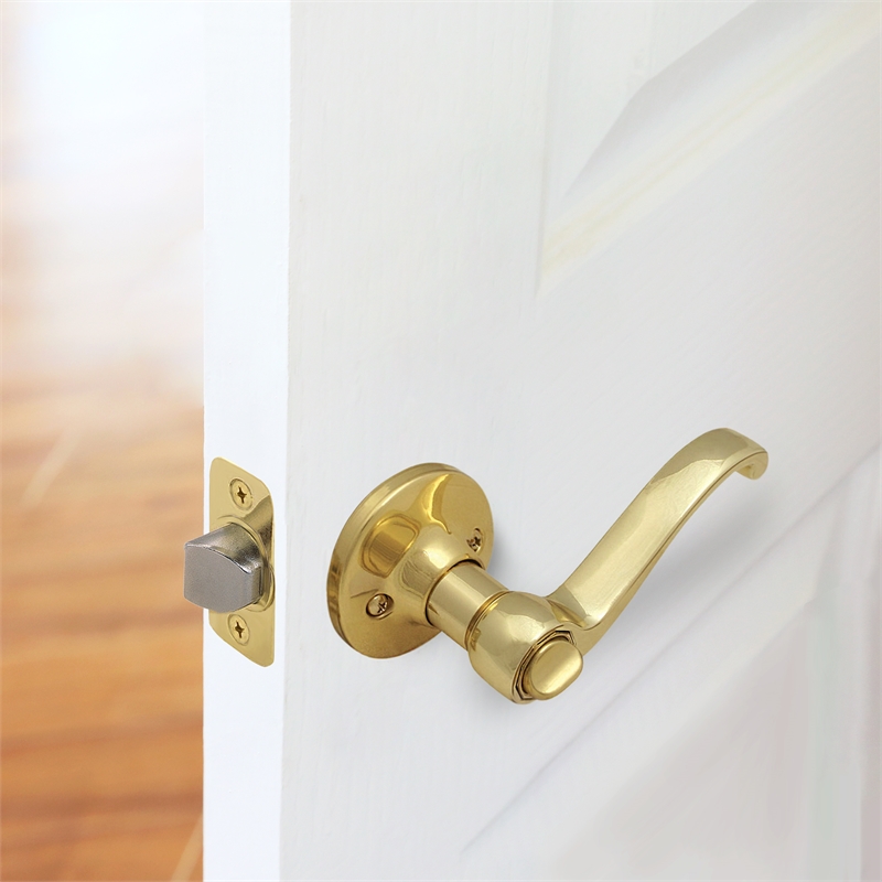 Pemberly Row Scroll Privacy Door Handle in Polished Brass
