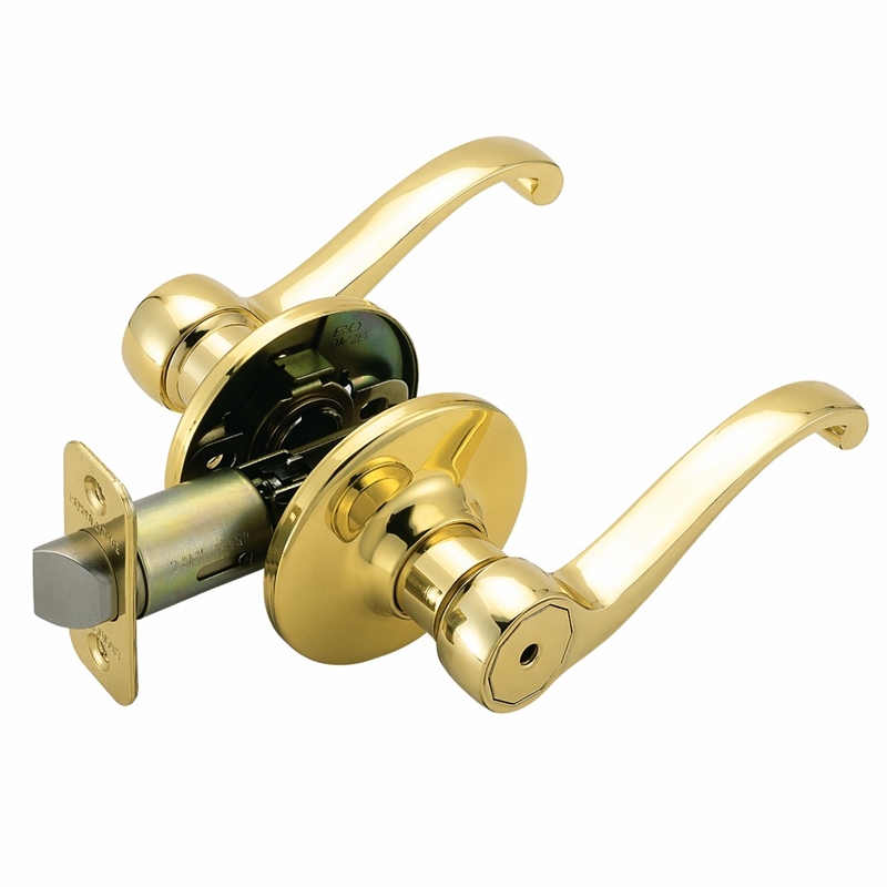 Pemberly Row Scroll Privacy Door Handle in Polished Brass