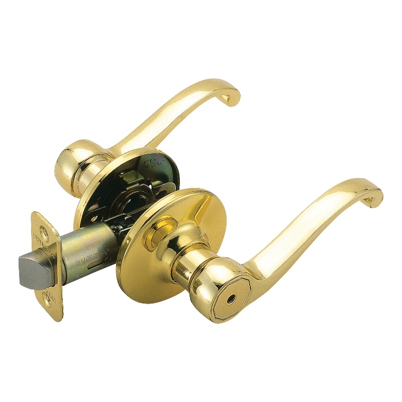 Pemberly Row Scroll Privacy Door Handle in Polished Brass