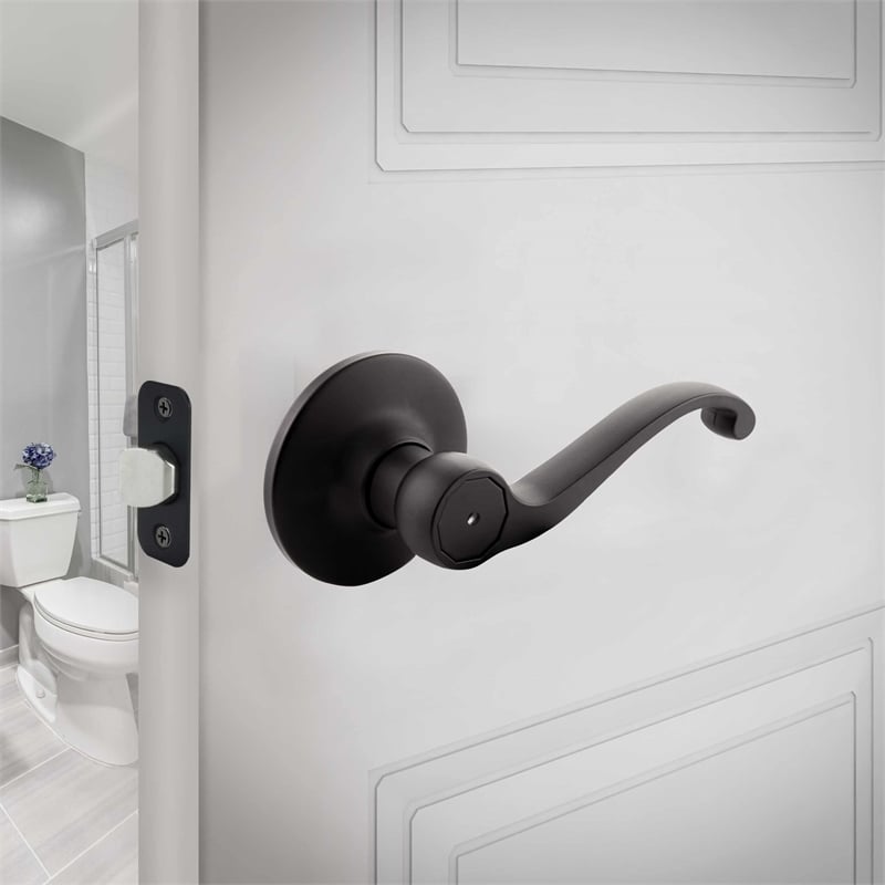 Pemberly Row Scroll Privacy Door Lever in Matte Black