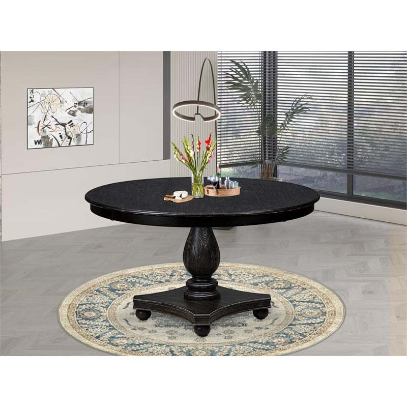Pemberly Row Round Acacia Wood Kitchen Table in Black Finish