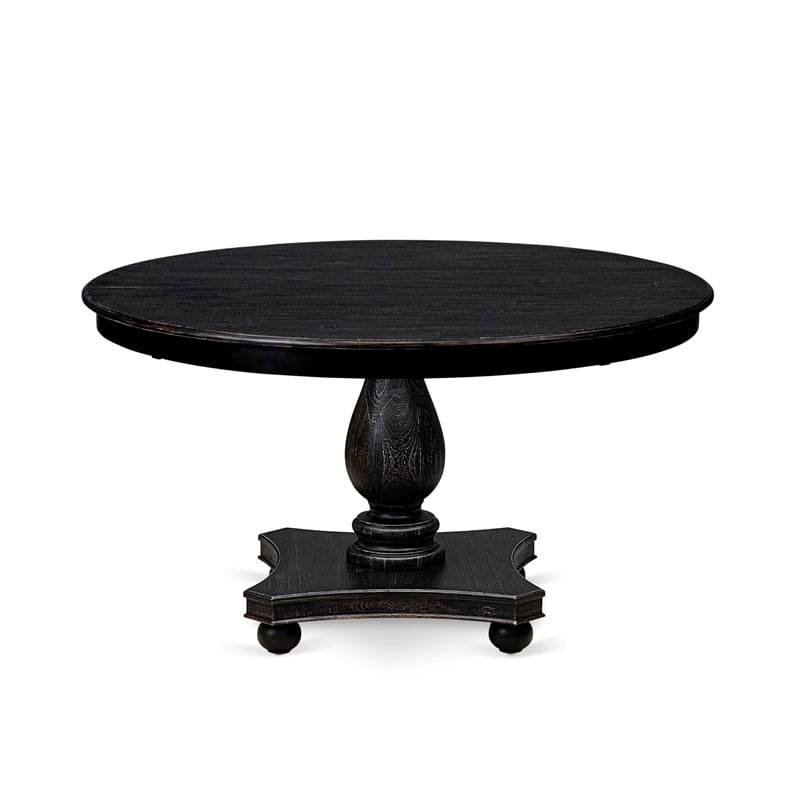Pemberly Row Round Acacia Wood Kitchen Table in Black Finish