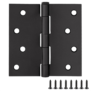 Pemberly Row Steel Door Hinges in Matte Black 4&quot Square Corner 10-Pack