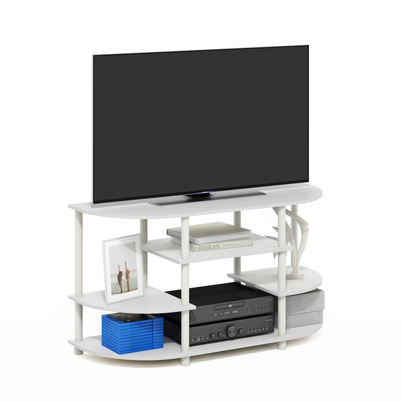 Pemberly Row Corner TV Stand in White for Up to 55-Inch TVs