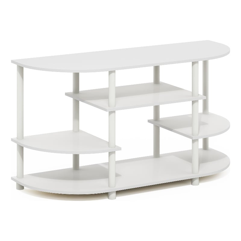 Pemberly Row Corner TV Stand in White for Up to 55-Inch TVs