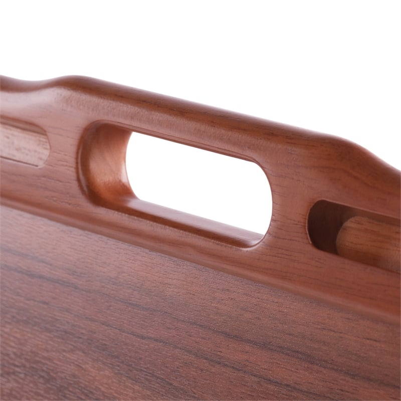Pemberly Row Arlo Breakfast Tray with Flip Top in Teak Finish