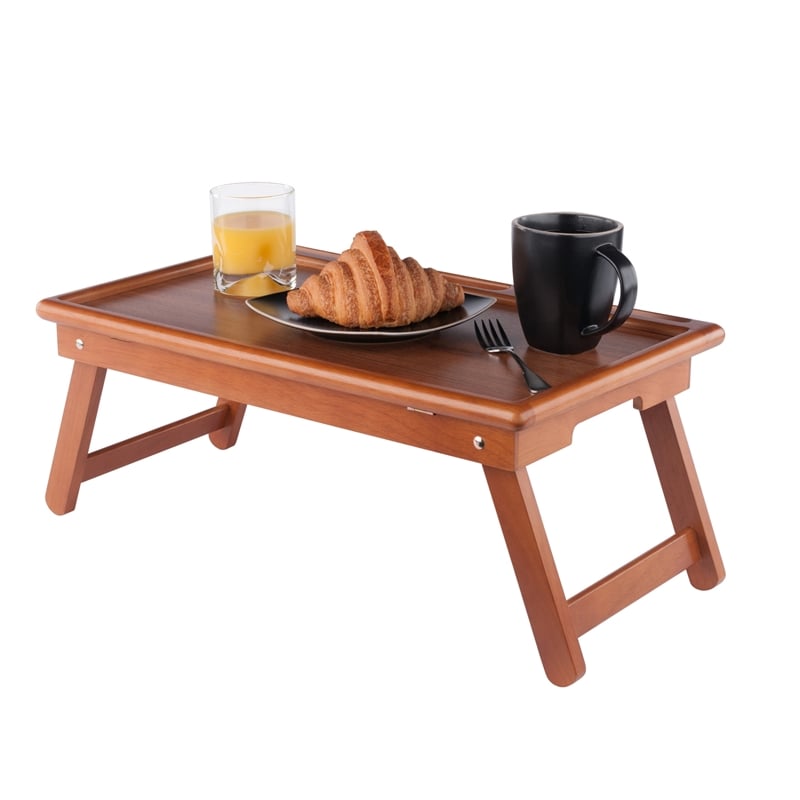 Pemberly Row Arlo Breakfast Tray with Flip Top in Teak Finish