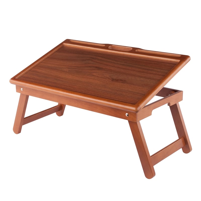 Pemberly Row Arlo Breakfast Tray with Flip Top in Teak Finish