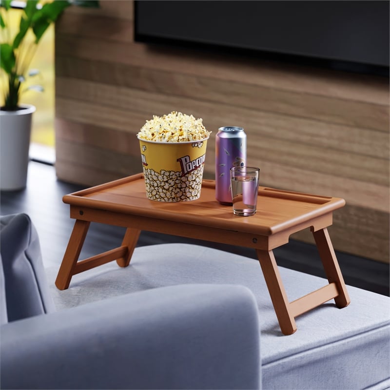 Pemberly Row Arlo Breakfast Tray with Flip Top in Teak Finish