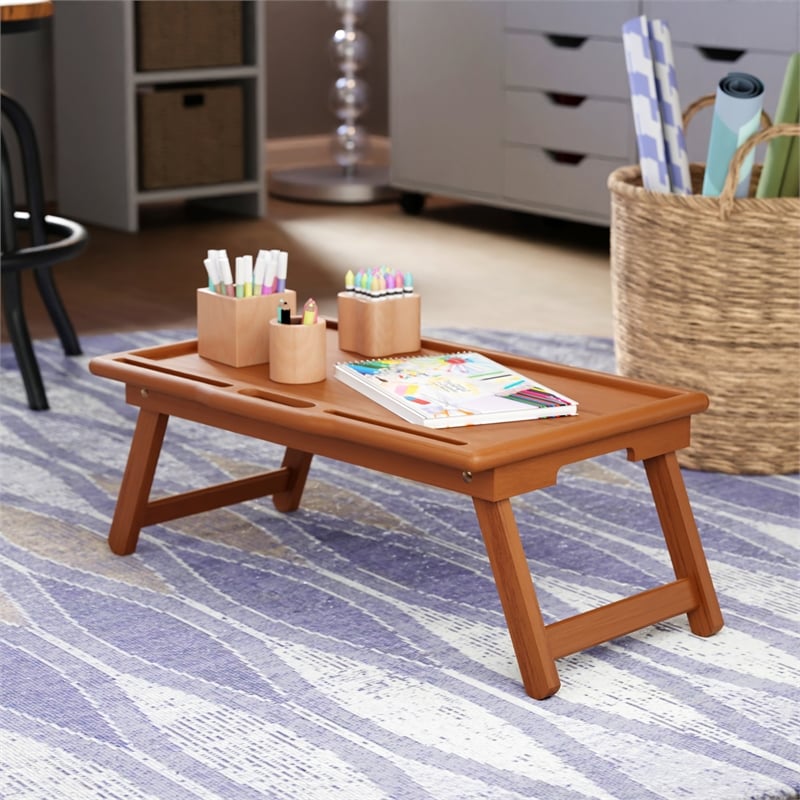 Pemberly Row Arlo Breakfast Tray with Flip Top in Teak Finish