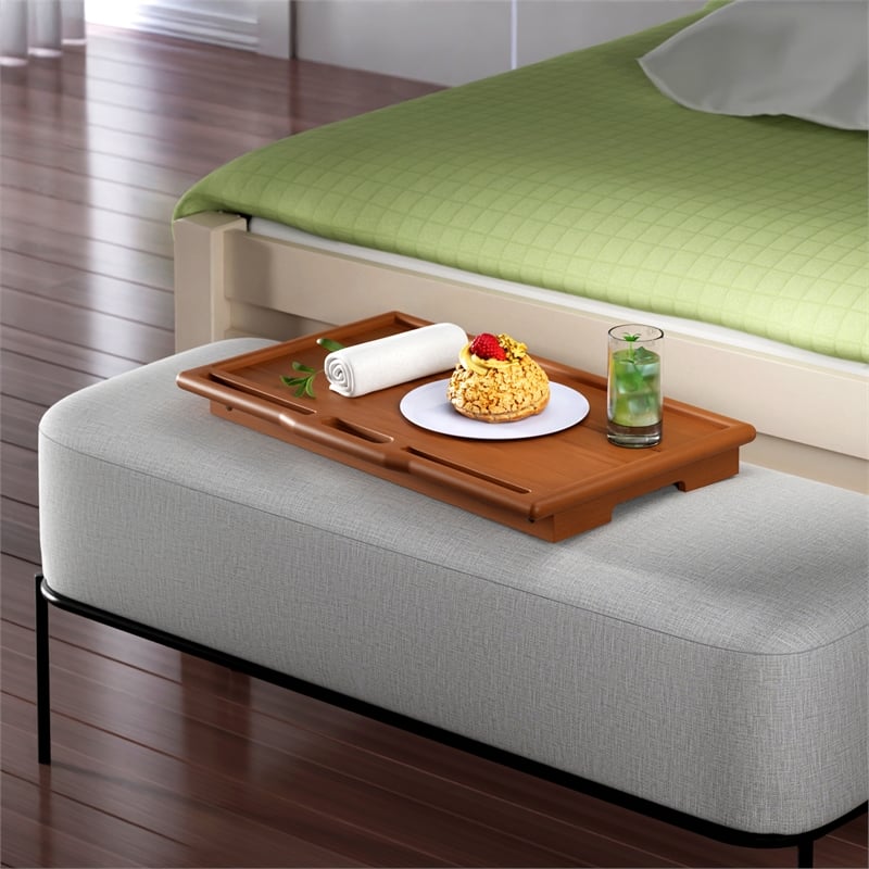 Pemberly Row Arlo Breakfast Tray with Flip Top in Teak Finish