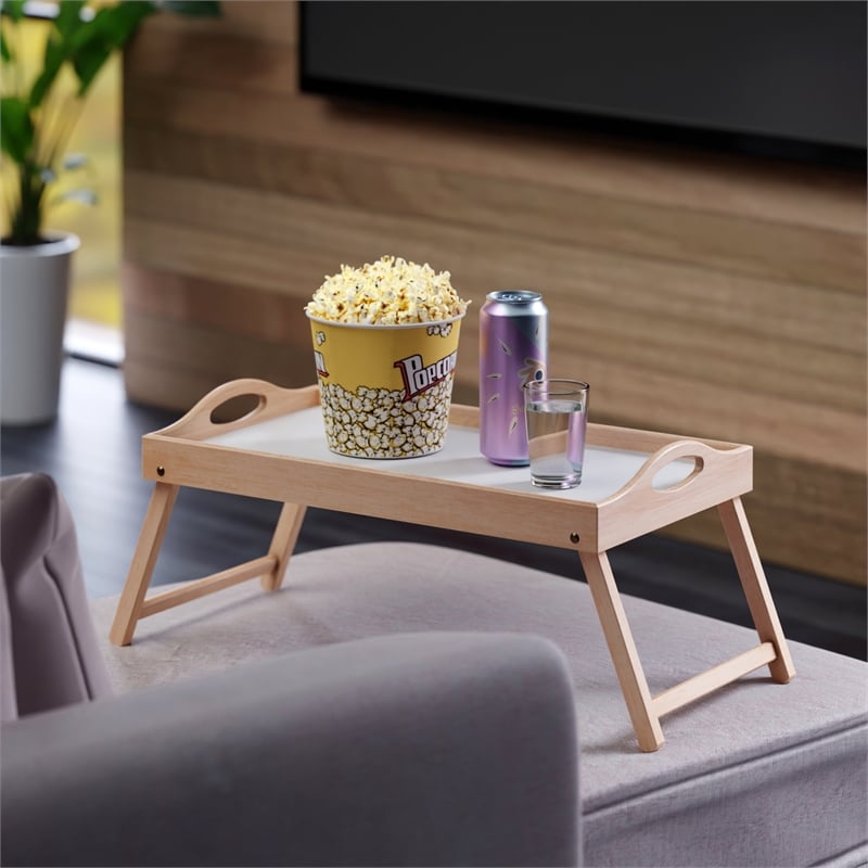 Pemberly Row Alani Breakfast Tray in Natural and White Finish