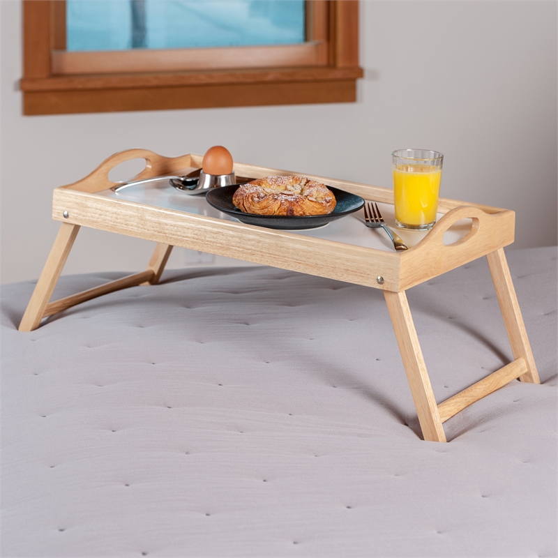 Pemberly Row Alani Breakfast Tray in Natural and White Finish
