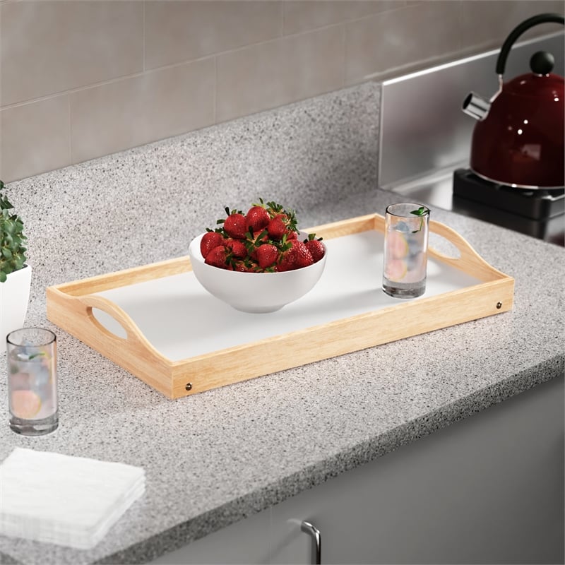 Pemberly Row Alani Breakfast Tray in Natural and White Finish