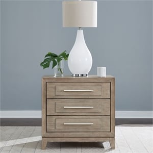 Pemberly Row 3 Drawer Nightstand with Charging Station in Sandstone Oak