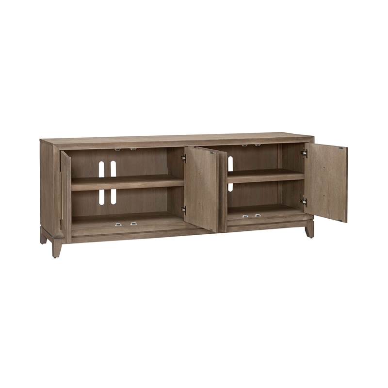 Pemberly Row 78 Inch TV Console with Floating Base and Saber Feet in Brown