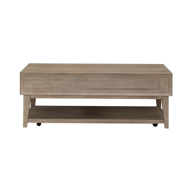 Pemberly Row Cocktail Table with 2 Drawers and Casters in Brown