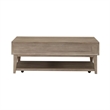 Pemberly Row Cocktail Table with 2 Drawers and Casters in Brown