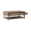 Pemberly Row Cocktail Table with 2 Drawers and Casters in Brown