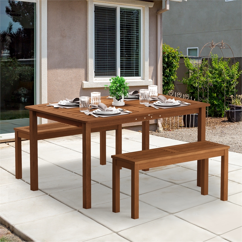 Pemberly Row Outdoor Bench with Backless 330 lbs Capacity in Light Wood