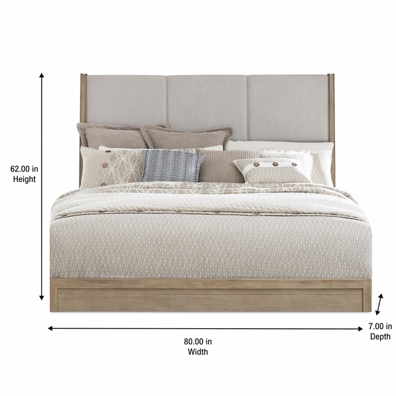 Pemberly Row King Upholstered Panel Headboard with Wood Accents in Brown