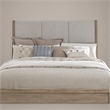 Pemberly Row King Upholstered Panel Headboard with Wood Accents in Brown