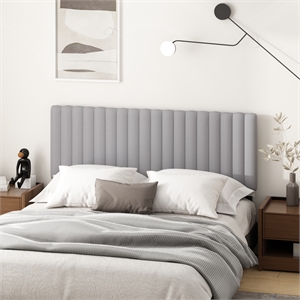 Pemberly Row Queen Upholstered Tufted Headboard in Light Grey
