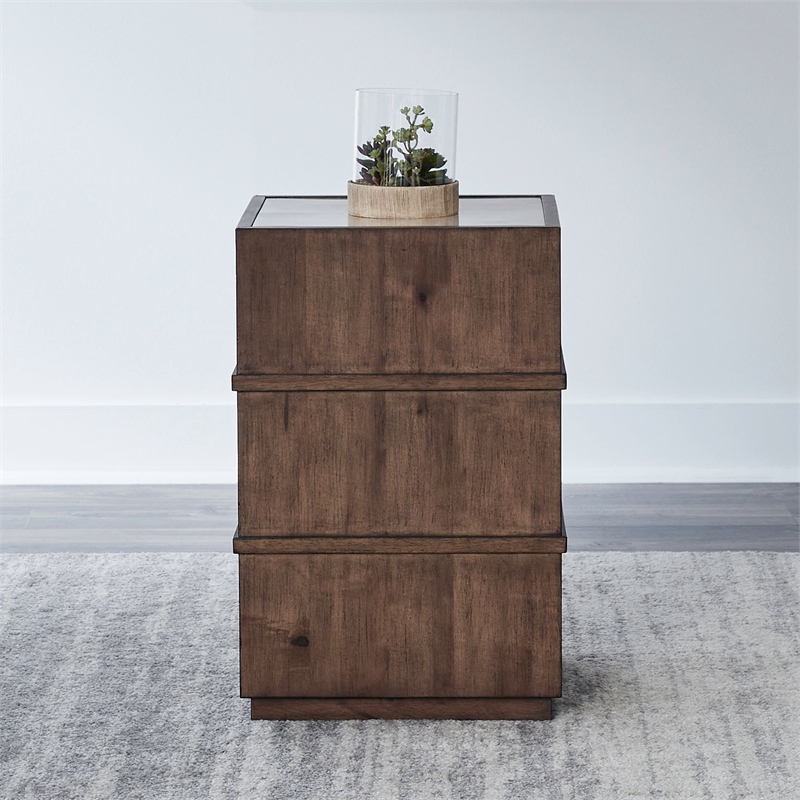 Pemberly Row Granite Top Chairside Table with Plinth Base in Brown