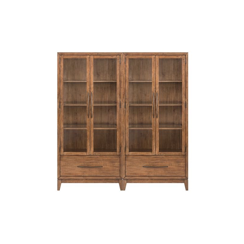 Pemberly Row 2 Piece Bunching Display Cabinet Set with LED Lighting in Brown