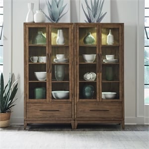 Pemberly Row 2 Piece Bunching Display Cabinet Set with LED Lighting in Brown