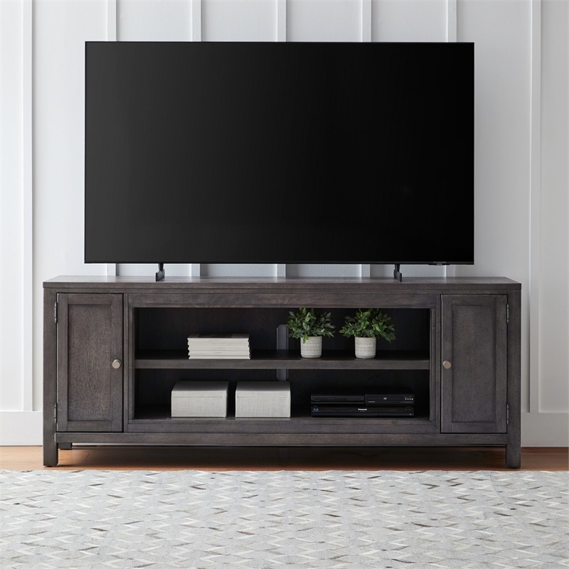 Pemberly Row 78 Inch TV Console with Firebox and Heavy Distressing in Brown